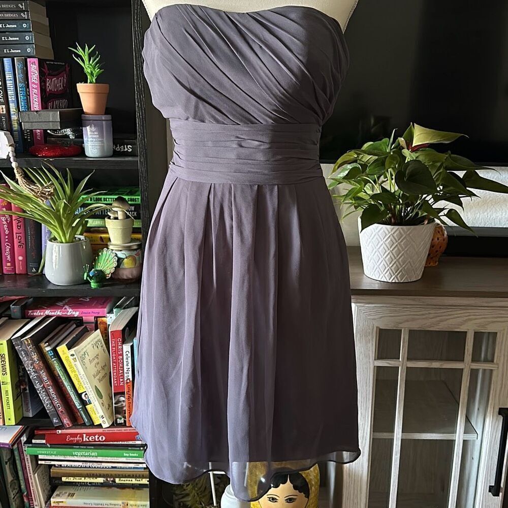 Bill Levkoff Size 10 gray Bridesmaid dress Strapless chiffon